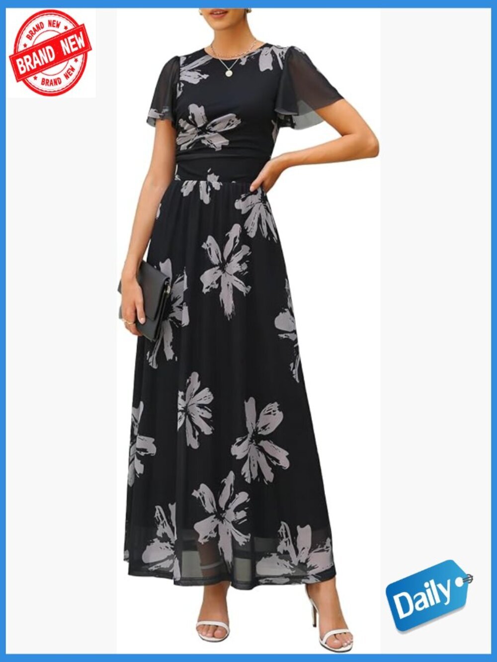Flutter Sleeve Maxi Dress with Pockets Summer Boho Wedding Guest